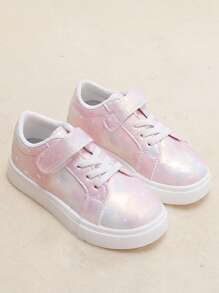 Girls Star Print Hook-and-loop Fastener Lace Up Front Skate Shoes For Outdoor