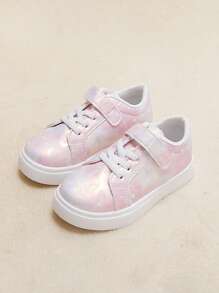 Girls Star Print Hook-and-loop Fastener Lace Up Front Skate Shoes For Outdoor