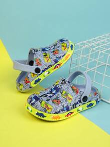 Giày Clogs rỗng thoáng khí họa tiết cá mập cho trẻ em - Màu xanh bụi bặm - Xem 7