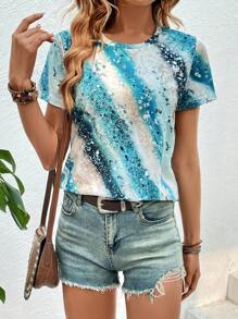 SHEIN LUNE In Đồ họa Vòng cổ Áo thun - Nhiều màu - Xem 1