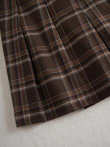 SHEIN EZwear 格子印花褶皱裙，女士休闲纽扣、褶皱、拉链迷你紧身自然多色格子女裙，春夏，休闲日常穿着