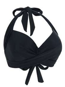 Swim DD+ 纯色吊带比基尼上衣，适合夏日海滩度假 - 黑色 - 查看 6