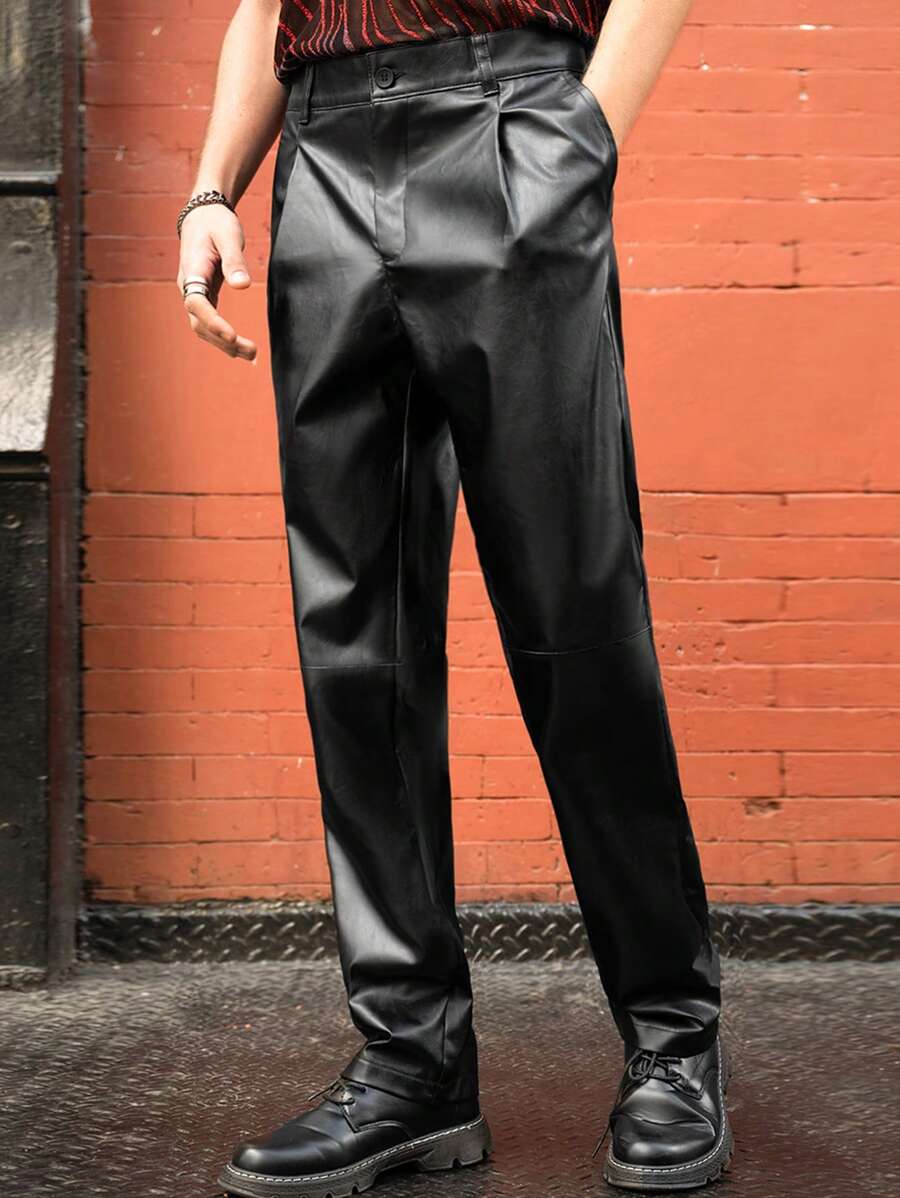 Manfinity AFTRDRK Men Slant Pocket PU Leather Trousers - Black - View 1