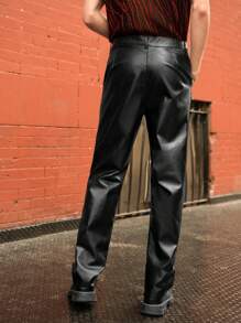 Manfinity AFTRDRK Men Slant Pocket PU Leather Trousers - Black - View 2