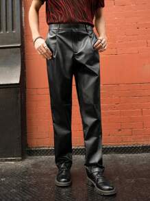 Manfinity AFTRDRK Men Slant Pocket PU Leather Trousers - Black - View 5