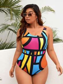 Slaydiva Summer Beach Plus All Over Print One Piece Swimsuit - Multicolor - View 4