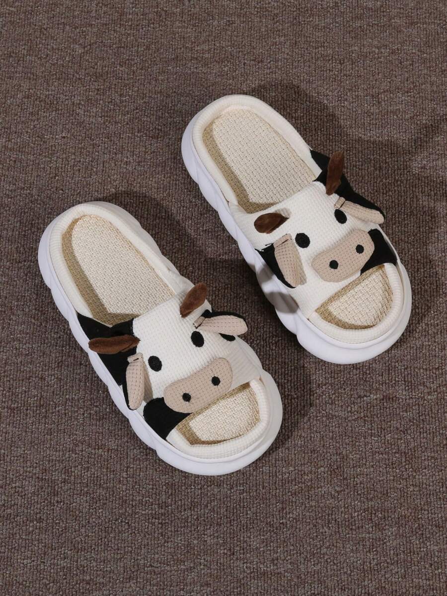 Dép Nữ Hoạt Hình Bò Thiết Kế Mới Lạ, Preppy Vải Đi Trong Nhà - Màu be - Xem 1