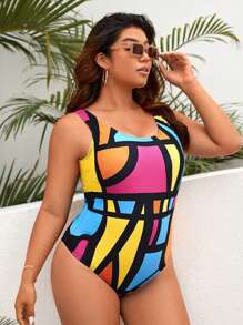 Slaydiva Summer Beach Plus All Over Print One Piece Swimsuit - Multicolor - View 5