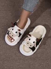 Dép Nữ Hoạt Hình Bò Thiết Kế Mới Lạ, Preppy Vải Đi Trong Nhà - Màu be - Xem 3