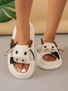 Dép Nữ Hoạt Hình Bò Thiết Kế Mới Lạ, Preppy Vải Đi Trong Nhà - Màu be - Xem 4