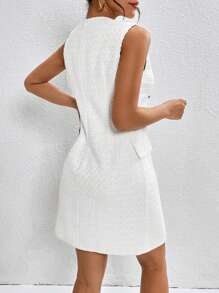 SHEIN Privé Double Breasted Tweed Dress - White - View 2