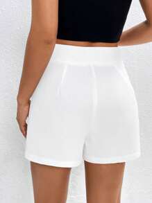 SHEIN Essnce Solid Plicated Detail Shorts - White - View 2