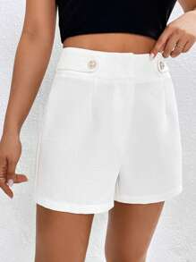 SHEIN Essnce Solid Plicated Detail Shorts - White - View 4