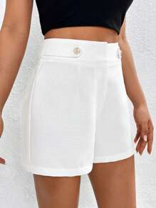 SHEIN Essnce Solid Plicated Detail Shorts - White - View 5