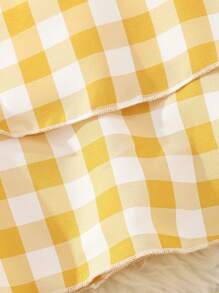 SHEIN Tween Girl Gingham Print Ruffle Hem Cami Top & Skirt - Yellow - View 4