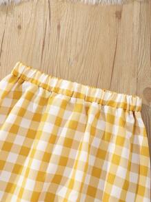 SHEIN Tween Girl Gingham Print Ruffle Hem Cami Top & Skirt - Yellow - View 5