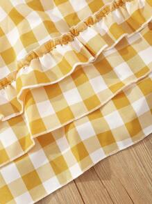 SHEIN Tween Girl Gingham Print Ruffle Hem Cami Top & Skirt - Yellow - View 6