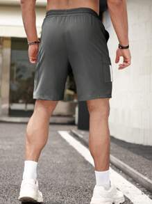 Nam Túi có nắp Eo dây rút Quần short - Xám - Xem 2