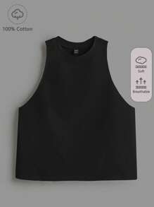 SHEIN BASICS Camiseta Sin Mangas De Cuello Redondo Casual Y Sólida De Talla Grande - Negro - Ver 1
