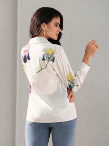 Aveloria Modichic Elegant White Floral Women Blouses,Spring And Summer Button Front Long Sleeve Shirt Collar Regular Fit,Office Professional Business Workwear Shirt - Multicolor - View 3