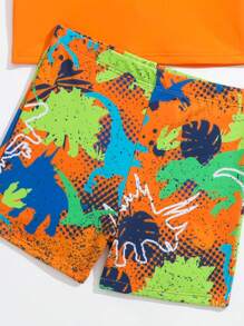 Young Boy Dinosaur Print Beach Swimsuit - Burnt Orange - View 4