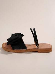 Women Anti-slip Bow Decor Multi-way Wear Flat Sandals, Fashion Summer Polyester Slingback Sandals - Black - View 7
