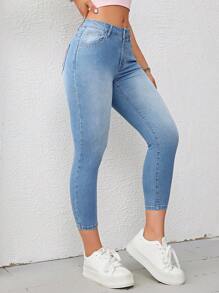 SHEIN LUNE In bướm Quần jean ôm - Rửa nhẹ - Xem 2