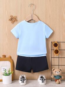Baby Boy Summer Casual Cartoon Tiger Printed T-Shirt And Shorts Set - Multicolor - View 2