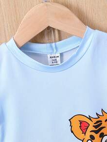 Baby Boy Summer Casual Cartoon Tiger Printed T-Shirt And Shorts Set - Multicolor - View 3