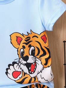 Baby Boy Summer Casual Cartoon Tiger Printed T-Shirt And Shorts Set - Multicolor - View 6
