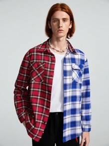 ROMWE MEN Academia Các bạn In kẻ sọc Khối màu Túi có nắp Áo sơ mi - Nhiều màu - Xem 1