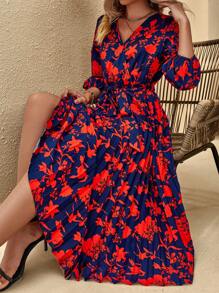 SHEIN Clasi In hoa Tay áo lồng đèn Váy có thắt lưng - Nhiều màu - Xem 6