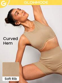 GLOWMODE Seamless Softness Curved Hem Sports Bra - Khaki - View 1