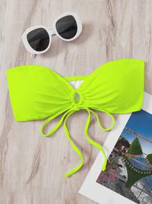 抽繩抹胸比基尼上衣 - 綠色 - 查看 1