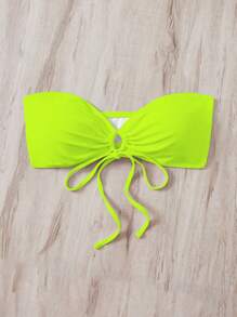 抽繩抹胸比基尼上衣 - 綠色 - 查看 3