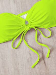 抽繩抹胸比基尼上衣 - 綠色 - 查看 5