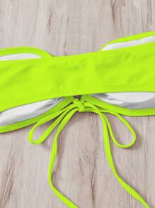 抽繩抹胸比基尼上衣 - 綠色 - 查看 6