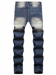 Men Playing Card Patched Ripped FrayedJeans - Dark Wash - View 2