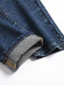 Men Playing Card Patched Ripped FrayedJeans - Dark Wash - View 3