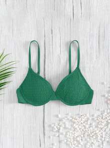 SHEIN Smocked Underwire Bikini Top Summer - Dark Green - View 1
