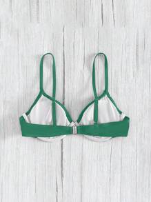 SHEIN Smocked Underwire Bikini Top Summer - Dark Green - View 2