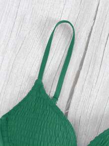 SHEIN Smocked Underwire Bikini Top Summer - Dark Green - View 3