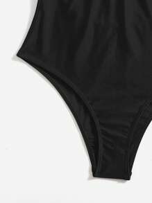 Swim Vcay Summer Beach Contrast Trim One Piece Swimsuit - Black - View 5