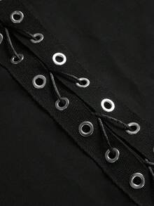 Flirla Plus Lace Up Front Tassel Trim Cami Top - Black - View 3