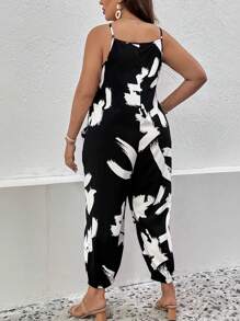 SHEIN LUNE 大碼圖案印花吊帶連體褲 - 黑與白 - 查看 2