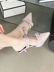 Double Buckle Pointed Toe Half Slippers Women'S Outerwear - Purple - View 2