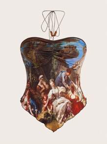 SHEIN ICON Hơn Đồ họa Hình Bandana Hem Ca-vát Backless Áo hai dây - Nhiều màu - Xem 1