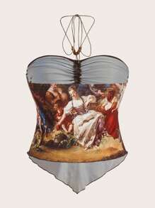 SHEIN ICON Hơn Đồ họa Hình Bandana Hem Ca-vát Backless Áo hai dây - Nhiều màu - Xem 2