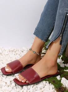 女士單帶涼拖,時尚酒紅色平底涼鞋適合夏天 - 酒紅色 - 查看 2