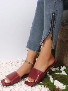 女士單帶涼拖,時尚酒紅色平底涼鞋適合夏天 - 酒紅色 - 查看 3